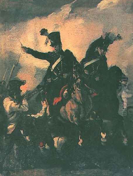 Battle betwen Polish hussars and Austrian infantry - view 1
