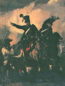 Battle betwen Polish hussars and Austrian infantry by Piotr Michalowski
