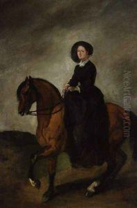 Portrait of the Artist's Daughter Celina on Horseback by Piotr Michalowski