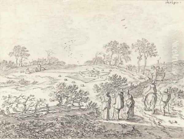 An extensive landscape with peasants watching a bird trap in the background - view 1