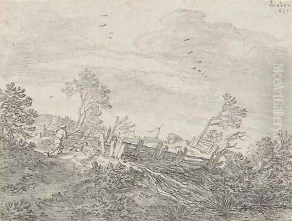 A peasant and his dog in a landscape - view 1