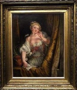 Portrait Of A Lady With A Letter Looking Out From A Window