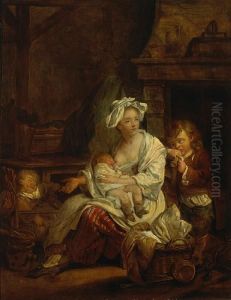 A Young Mother With Her Children by Jean Baptiste Greuze