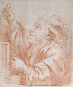 A Young Boy Playing With A Bird. by Jean Baptiste Greuze