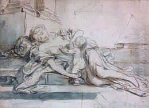 Charite Couchee Sur Les Marches D'un Temple by Jean Baptiste Greuze