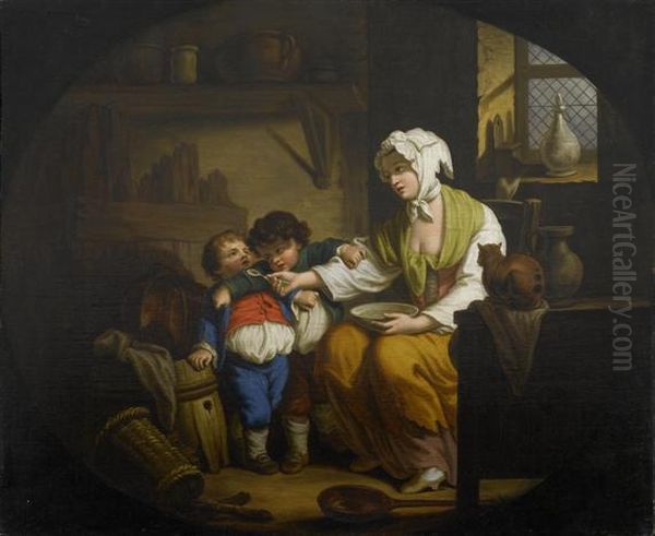 Kitchen Interior With Mother And Her Children - view 1