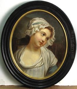 A Portrait Of A Young Girl Seated In A White Bonnet by Jean Baptiste Greuze