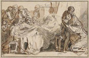 The Death Of A Patriarch Mourned By His Family by Jean Baptiste Greuze