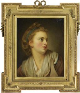 Head Of A Young Girl With A Green Ribbon In Her Hair by Jean Baptiste Greuze