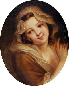 Study Of A Young Girl, Oval by Jean Baptiste Greuze