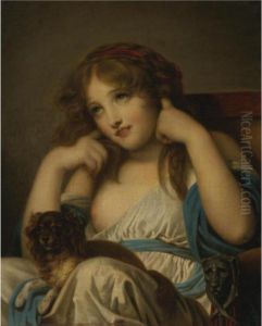 A Young Girl With A Dog On Her Lap by Jean Baptiste Greuze