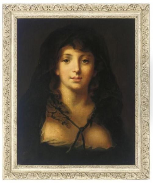 Portrait Of A Girl, Bust-length, In A Black Veil And Black Dress - view 1