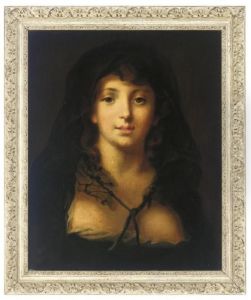 Portrait Of A Girl, Bust-length, In A Black Veil And Black Dress
