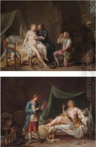 A Bedroom Scene With A Woman Shunning A Man's Advances by Jean Baptiste Greuze