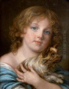 Jeune Fille Et Son Terrier by Jean Baptiste Greuze