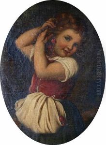Portrait Of A Young Girl With Cherries,oval