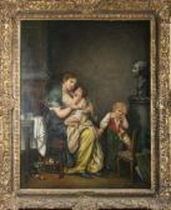Babtiste Interior Med Moder Och Barn by Jean Baptiste Greuze