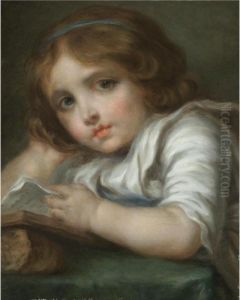 Portrait Of A Girl, Head And Shoulders, Reading A Book by Jean Baptiste Greuze