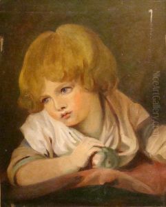 A Young Child Holding An Apple by Jean Baptiste Greuze