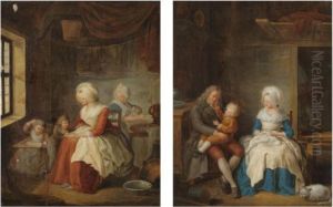 An Interior With A Couple Playing With Their Child by Jean Baptiste Greuze