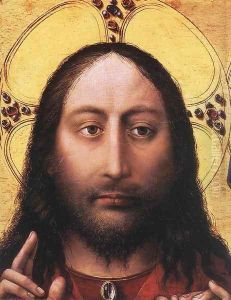 Blessing Christ and Praying Virgin (detail 1) c. 1424 by Robert Campin