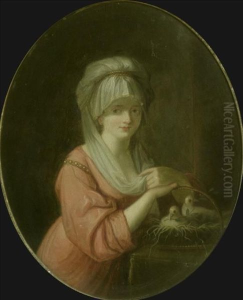 Woman With Doves In A Basket - view 1