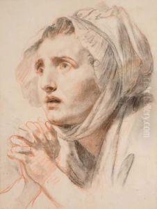 Portrait D'une Jeune Femme Les Mains Jointes, Vue De Trois-quarts Tournee Vers La Gauche by Jean Baptiste Greuze