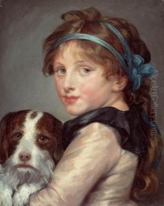 Girl With Dog. by Jean Baptiste Greuze