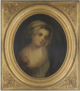 Portrait Of A Girl, Half-length, In A Bonnet, With Flowers In Herright Hand