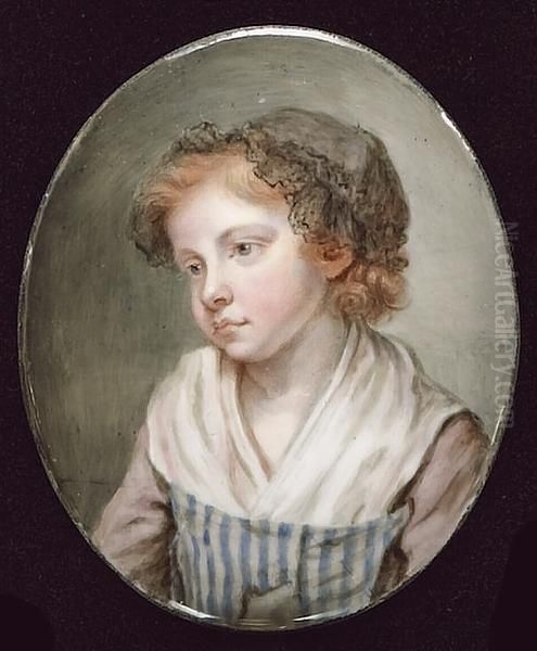 Anna Greuze, Wearing Blue And 
White Striped Bodice With Mauve Sleeves, A Black Lace Trimmed Cap Over 
Her Auburn Hair - view 1