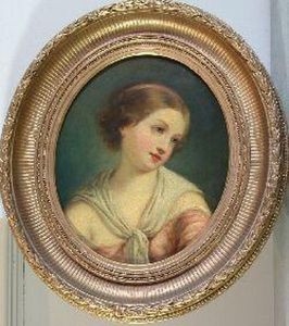 Study Of A Young Girl In Pink Dress With White Scarf.