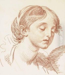 Head Of A Girl Looking Down, In Three-quarter Profile To Theright by Jean Baptiste Greuze