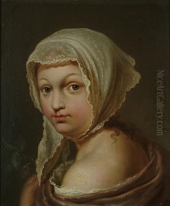 A Young Woman Wearing A Lace Shawl And Holding A Flower