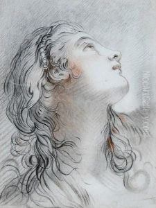 A Head And Shoulder Study Of A Young Girl With Long Flowing Hair