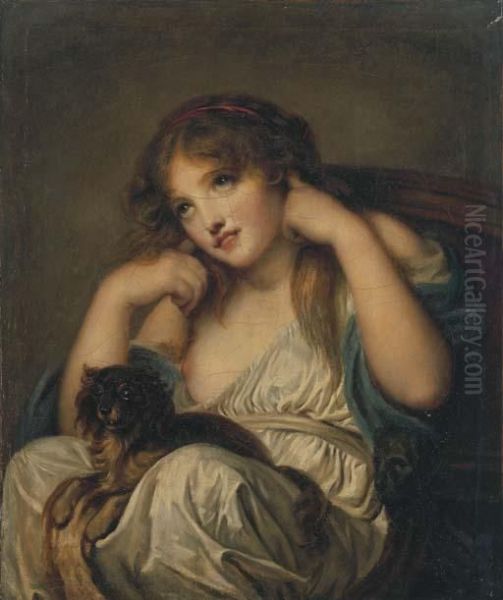 A Young Girl With A Dog On Her Lap - view 1
