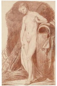 A Nude Woman Standing By An Urn by Jean Baptiste Greuze