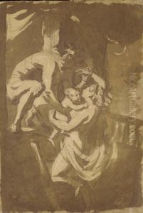 A Couple With A Child Escaping From A Burning House