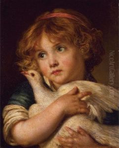 A Young Girl Holding A Dove by Jean Baptiste Greuze