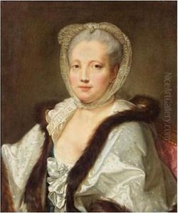 Portrait De Femme Au Chale Borde De Fourrure