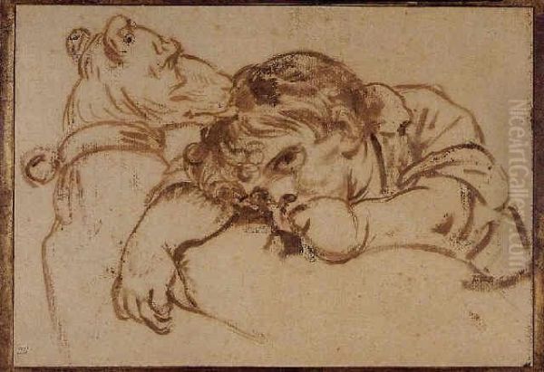 Boy Resting His Head On A Dog's Back - view 1