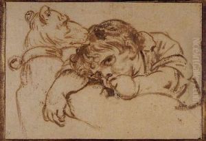 Boy Resting His Head On A Dog's Back by Jean Baptiste Greuze