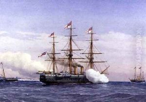 HMS Bacchante with HM Yacht Osborne 1883 by William Frederick Mitchell