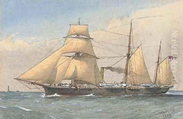 H.M.S Avon off the Eddystone lighthouse, under sail and steam - view 1