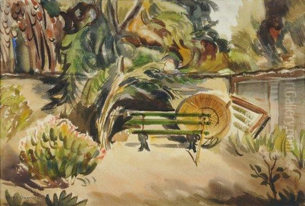 Coin De Jardin Au Banc Et Parasol - view 1
