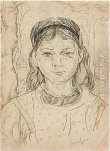 Portrait Of A Russian Village Girl. by Boris Dmitrievich Grigoriev