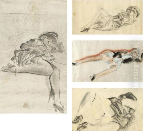A Group Of 3 Erotic Drawings , One Double-sided - view 1