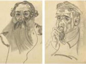 Two Portraits Of Actors: One Depicting Piotr Baksheev As Lup-kleshnin In by Boris Dmitrievich Grigoriev