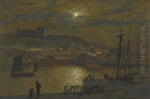 Whitby From Scotch Head, Moonlight On The Esk by John Atkinson Grimshaw