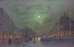 Moonlit Dock Scene With Abbey In The Background