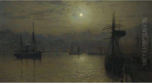 Old Scarborough, Full Moon, High Water by John Atkinson Grimshaw